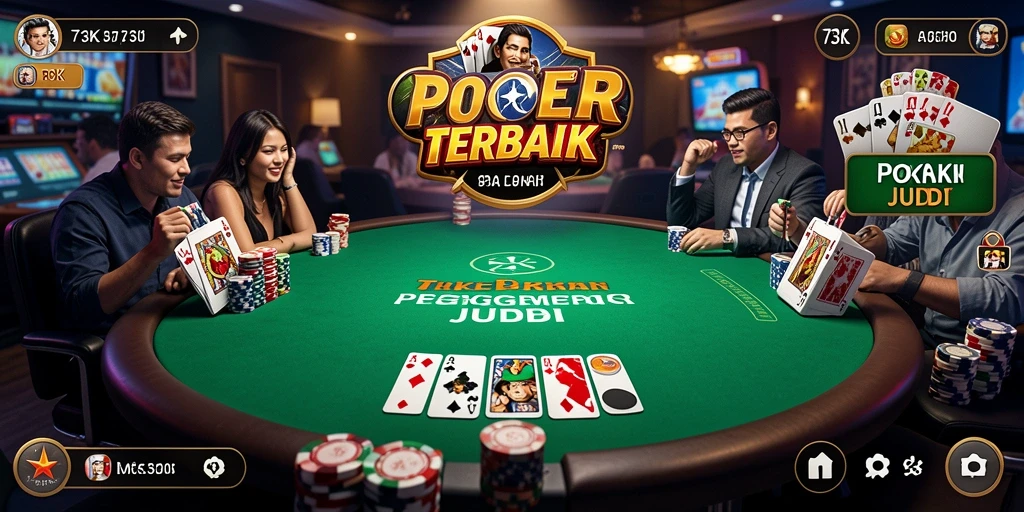 Tampilan gameplay menarik dari aplikasi poker 73K dengan pemain yang berkompetisi.