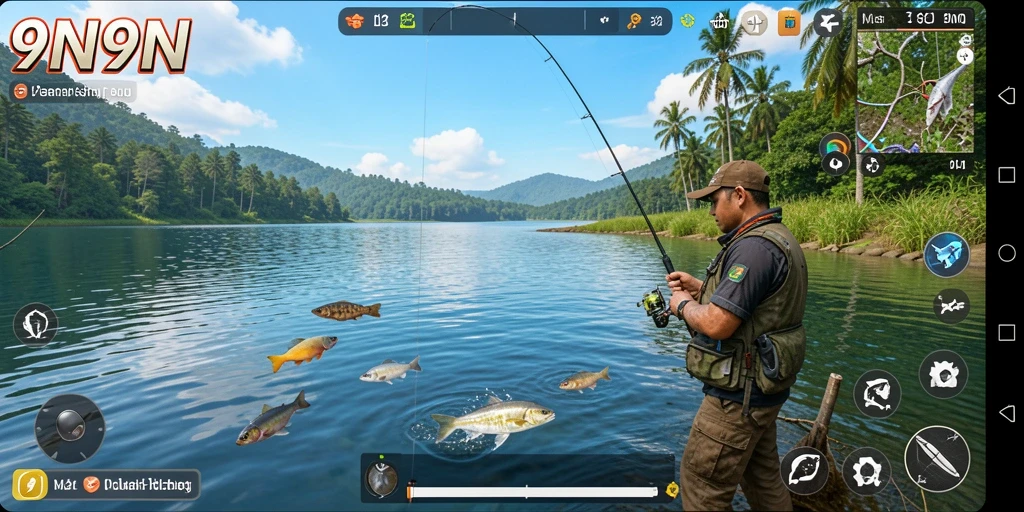 Gameplay seru dari 9N9N saat berburu ikan di berbagai lokasi.