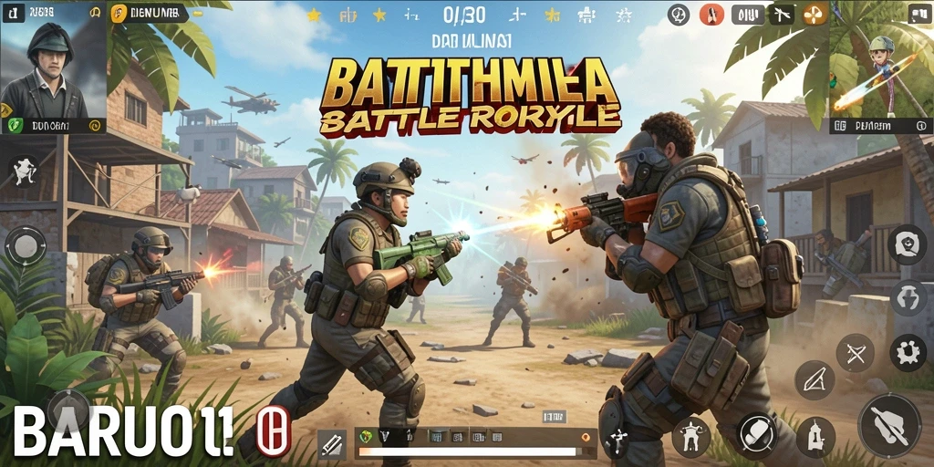 Tangkapan layar gameplay BARU01 dengan aksi pertempuran intens.