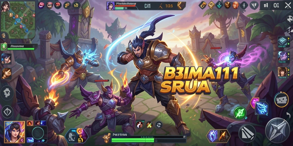 Screenshot gameplay BIMA11 yang penuh aksi di arena MOBA