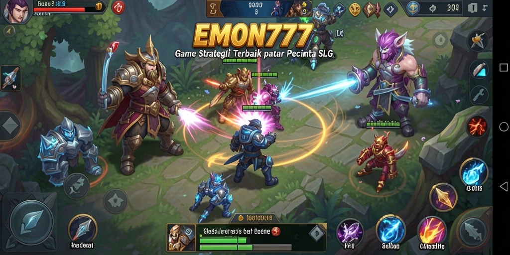 Screenshot EMON777 menampilkan aksi pertempuran yang seru dalam game SLG.