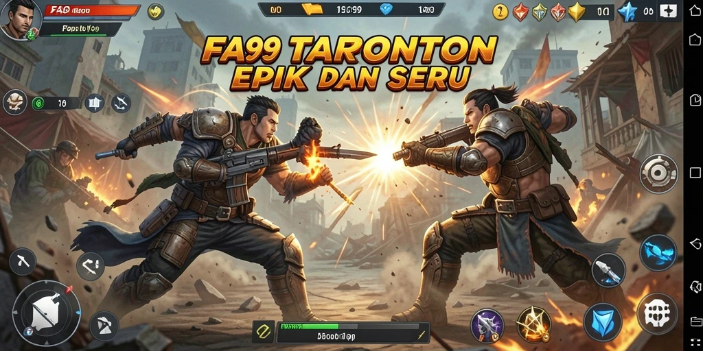 Screenshot gameplay FA99 menampilkan pertarungan karakter yang seru dan dinamis.