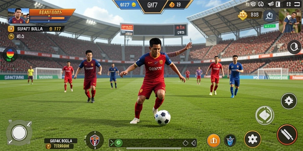 Screenshot gameplay GN777 menampilkan pertarungan seru di lapangan sepak bola.