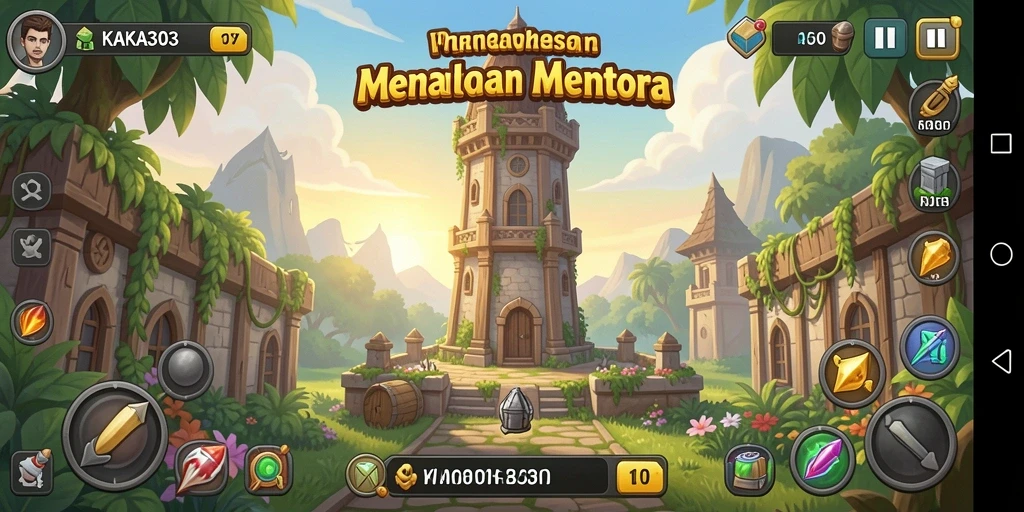 Tampilan gameplay KAKA303 dengan menara yang berfungsi menahan gelombang musuh.