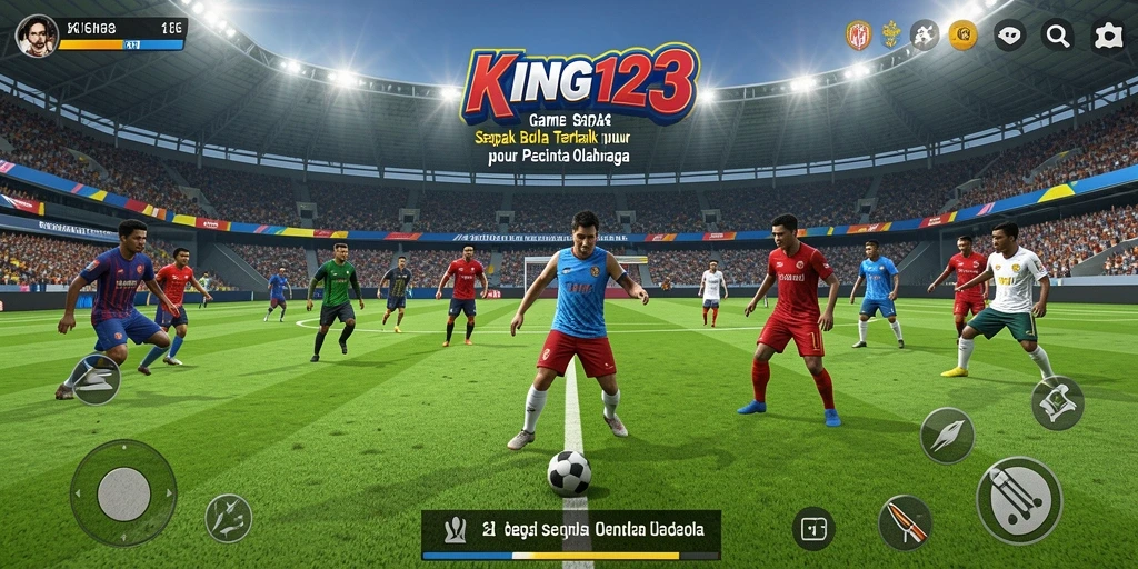 Screenshot gameplay KING123 menampilkan aksi sepak bola yang mendebarkan.