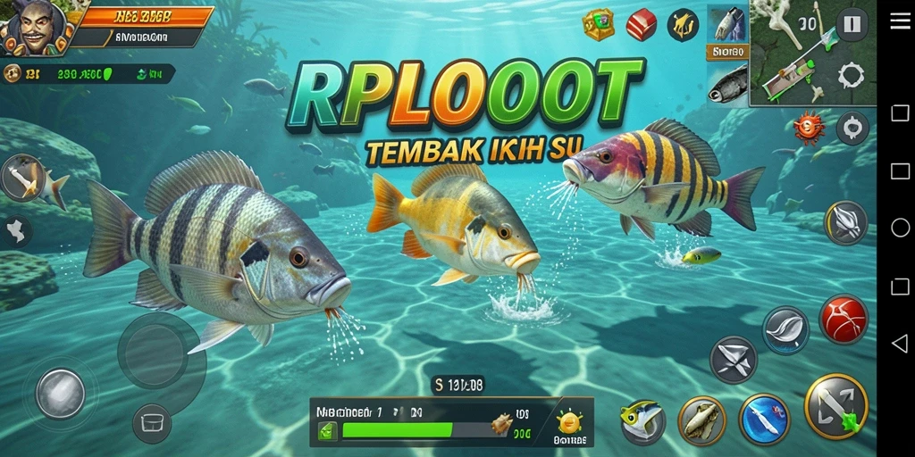 Tangkapan layar gameplay seru RPLOOT saat menembak ikan.